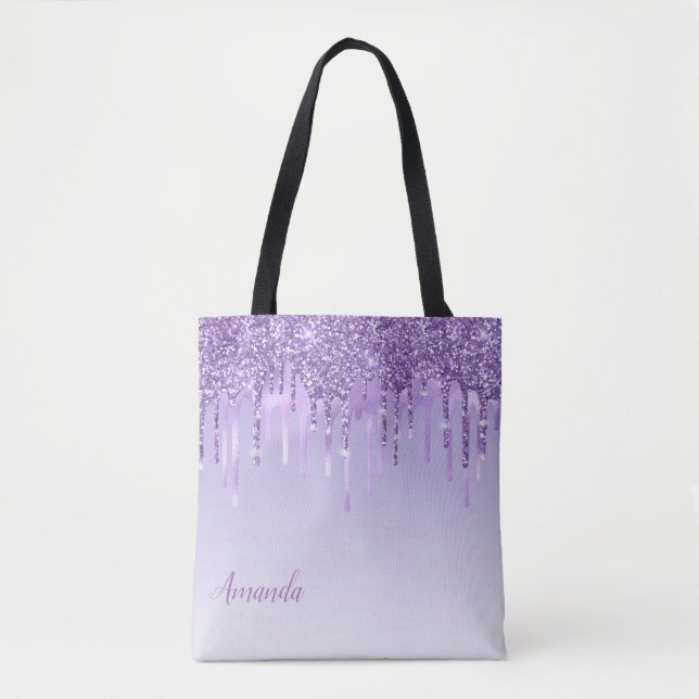 Tote Bag Monogramme Moderne Chic Design Ombre Purple Partie (Devant)