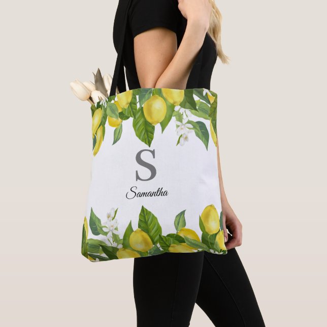 Tote Bag Monogramme moderne Citrus citron (De près)