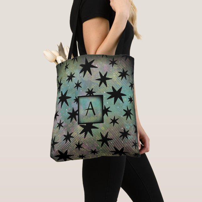 Tote Bag Monogramme moderne du milieu du siècle rétro (De près)