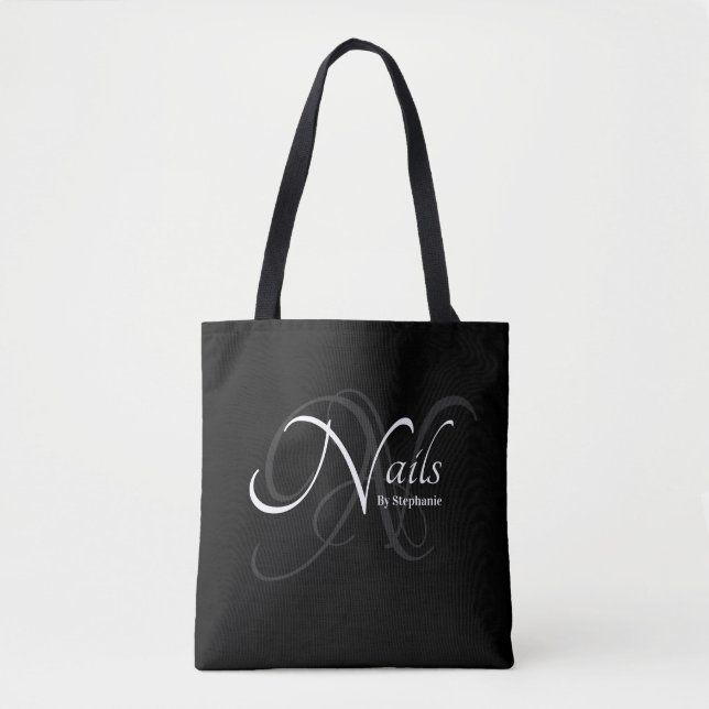 Tote Bag Monogramme moderne élégant Nom Clou Artiste Noir (Devant)