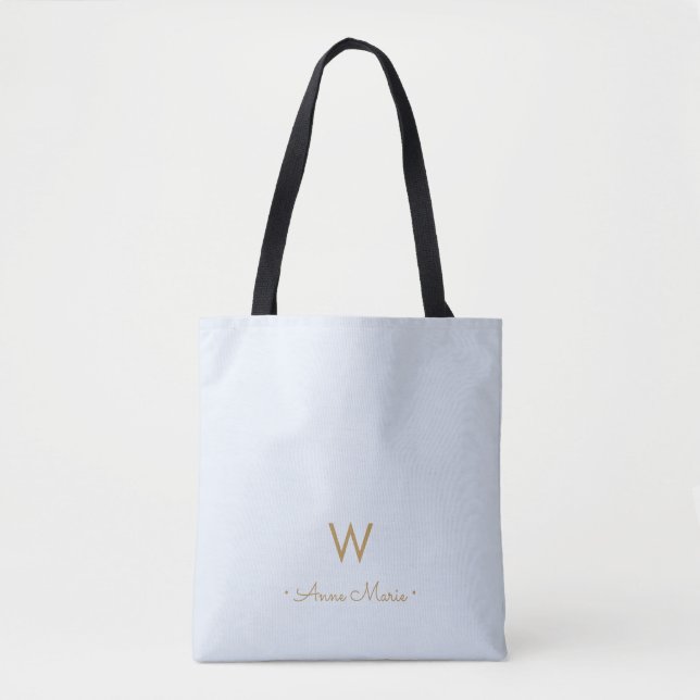 Tote Bag Monogramme Moderne en Écriture Manuscrite Or sur F (Devant)