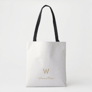 Tote Bag Monogramme Moderne en Or à l'Écriture Script
