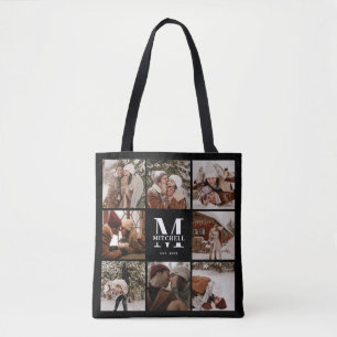 Tote Bag Monogramme moderne et collage photo personnalisé