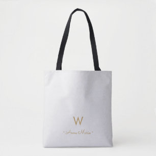 Tote Bag Monogramme Moderne Gris Clair Or Script
