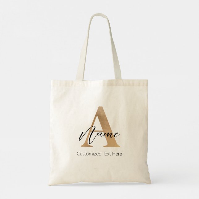 Tote Bag Monogramme moderne Initiale A & Nom Personnalisé (Dos)