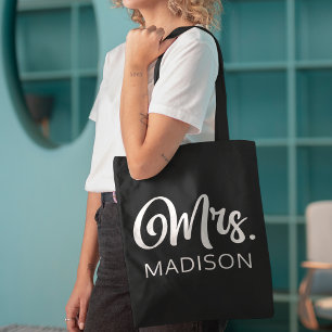 Tote Bag Monogramme moderne Mme White et Mariage de script 