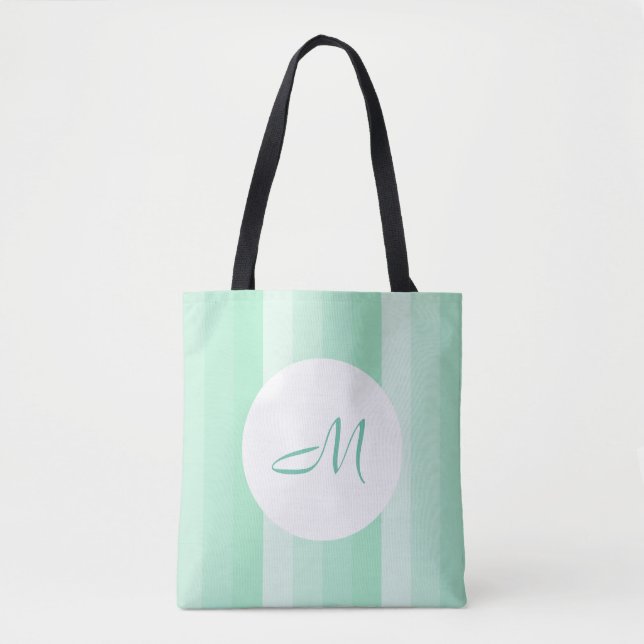 Tote Bag Monogramme Moderne Monnaie Vert Modèle rayé (Devant)