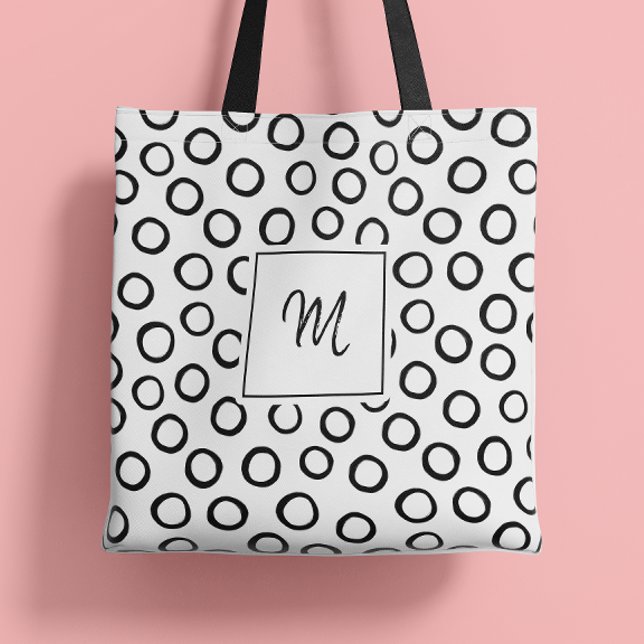 Tote Bag Monogramme moderne noir blanc (Créateur téléchargé)