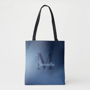 Tote Bag Monogramme moderne Nom bleu Ombre