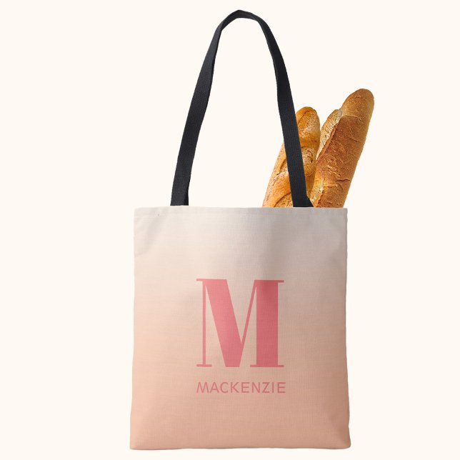 Tote Bag Monogramme moderne Nom initial Peach Gradient (Peach gradient modern monogram name personalized tote bag)