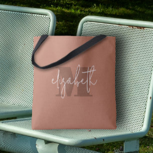 Tote Bag Monogramme moderne Nom personnalisé Terracotta