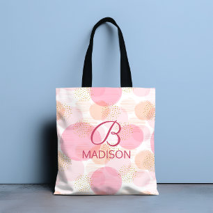 Tote Bag Monogramme Moderne Rose Pailleté Personnalisé
