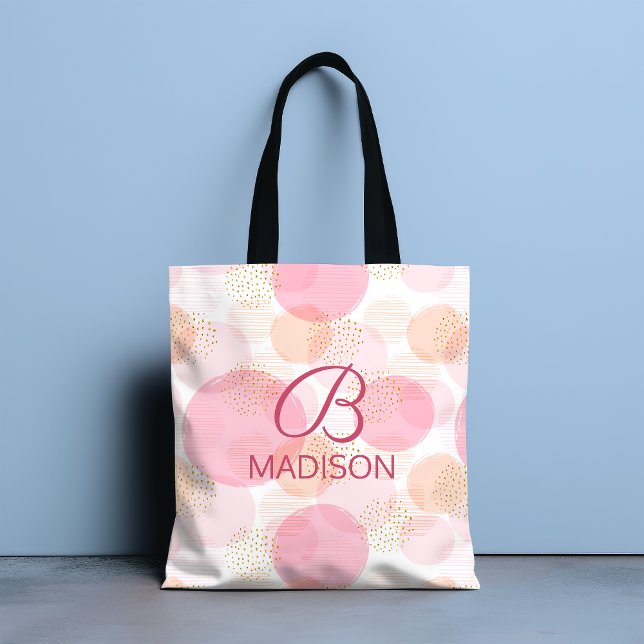Tote Bag Monogramme Moderne Rose Pailleté Personnalisé (Créateur téléchargé)
