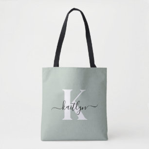 Tote Bag Monogramme moderne Sage vert