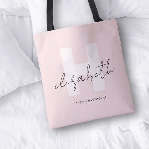 Tote Bag Monogramme moderne Script Girl Blush rose initial