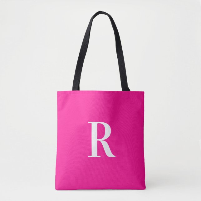 Tote Bag Monogramme Moderne Simple Hot Pink (Devant)