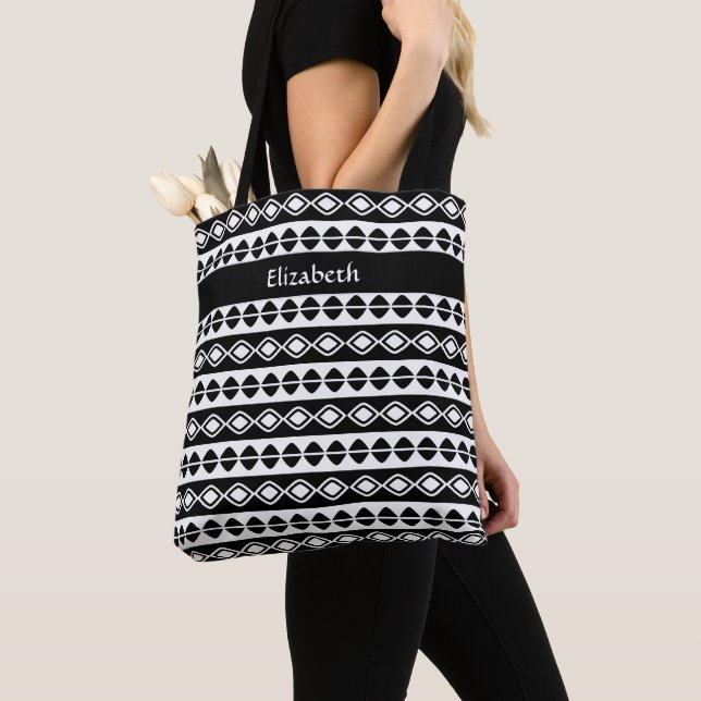 Tote Bag Monogramme moderne sur mesure initial noir blanc é (De près)