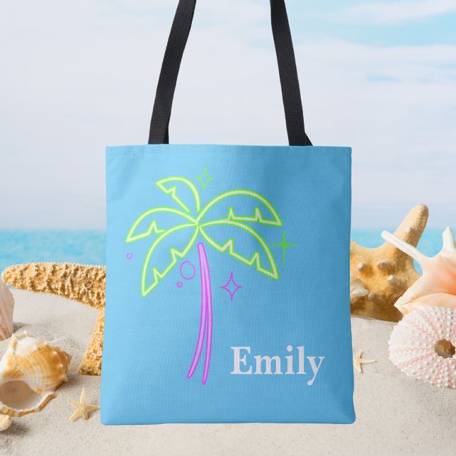 Tote Bag Monogramme moderne tendance Palm Tree Cute (Créateur téléchargé)