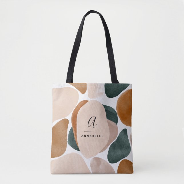 Tote Bag Monogramme moderne vert rouille abstrait élégant (Devant)