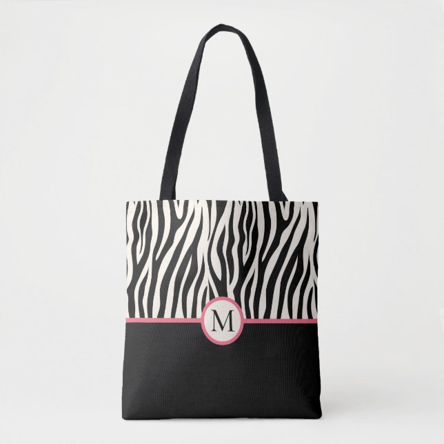 Tote Bag Monogramme Moderne Zebra Imprimer Safari Motif ani (Devant)