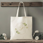 Tote Bag Monogramme Monogramme de verdure géométrique moder<br><div class="desc">Sac fourre-tout monogramme sur mesure avec cadre doré géométrique et aquarelle design moderne.</div>