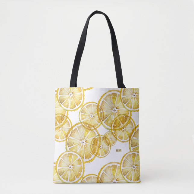 Tote Bag Monogramme Motif à l'aquarelle rustique (Devant)