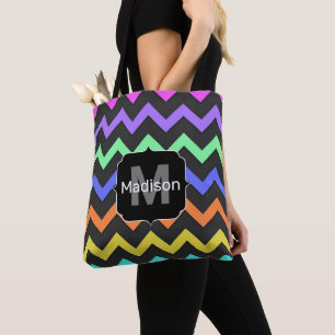 Tote Bag Monogramme motif chevron coloré, été frais et amus