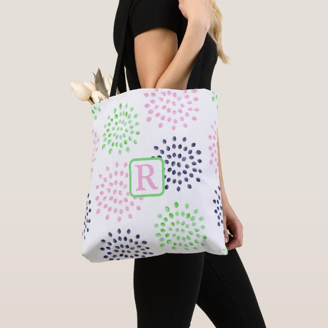 Tote Bag Monogramme Motif d'aquarelle rose marine (De près)