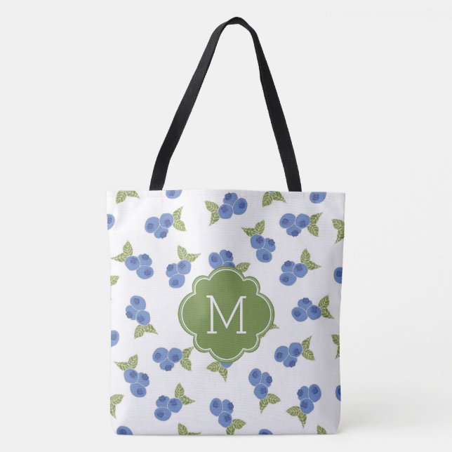 Tote Bag Monogramme Motif de bleuets mignons (Devant)