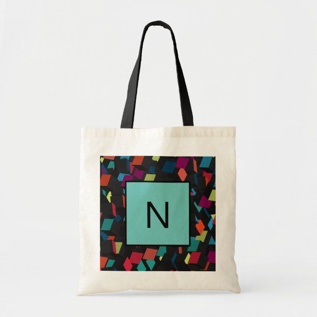 Tote Bag Monogramme Motif de cube géométrique Abstrait tend (Devant)