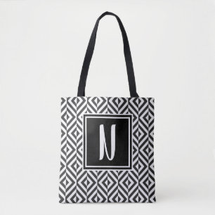 Tote Bag Monogramme Motif Diamant noir et blanc