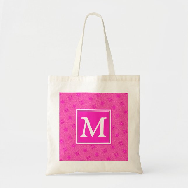 Tote Bag Monogramme motif rose chaud cercles (Devant)