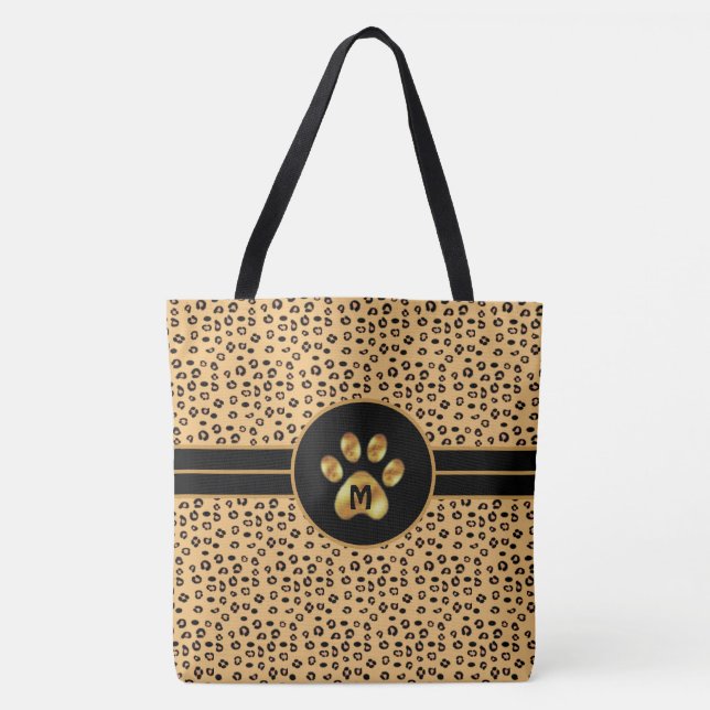Tote Bag Monogramme & motif tigre stylé & patte (Devant)