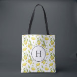 Tote Bag Monogramme Motif vintage citrons et verdure<br><div class="desc">Sac fourre-tout monographique avec des illustrations aquarelles de citron et motif de feuillage. Personnalisez en ajoutant vos initiales. Ce sac au citron est parfait pour comme cadeau personnalisé. Des éléments correspondants sont disponibles.</div>