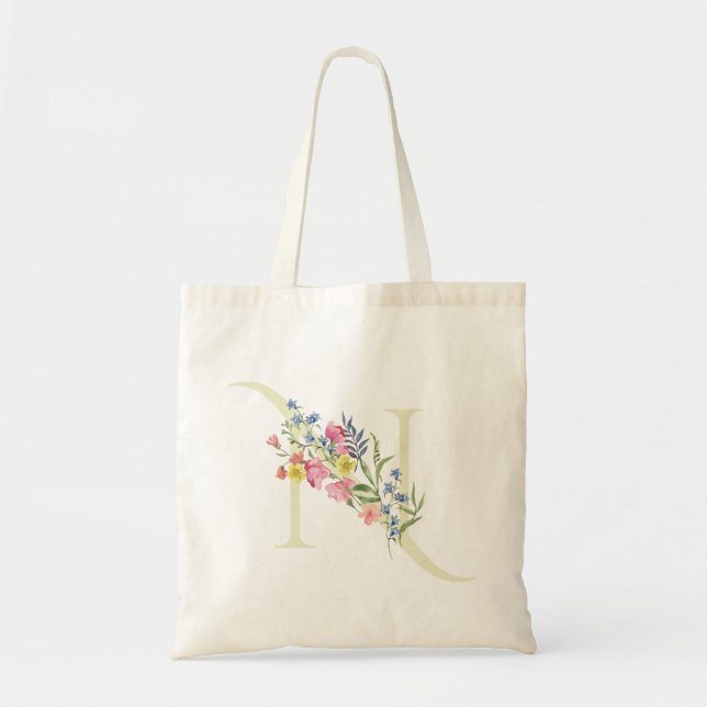 Tote Bag monogramme N floral mariage printemps Shower de ma (Devant)