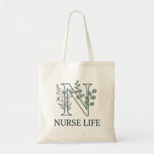 Tote Bag Monogramme N Vie d'infirmière florale