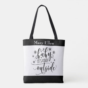 Tote Bag Monogrammé noir blanc Bébé il fait froid dehors