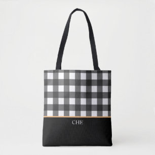 Tote Bag Monogramme noir blanc coché Plaid
