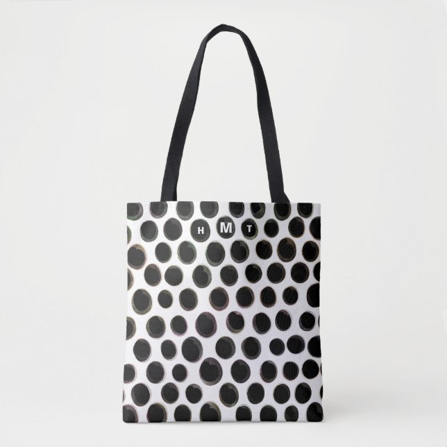 Tote Bag Monogramme noir et blanc à motifs points abstraits (Devant)