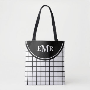 Tote Bag Monogramme noir et blanc classique de rayure de