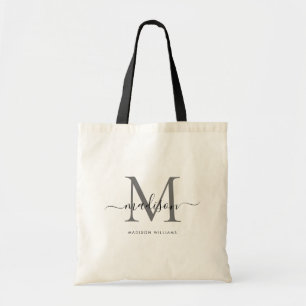Tote Bag Monogramme noir gris argent classique Nom du scrip