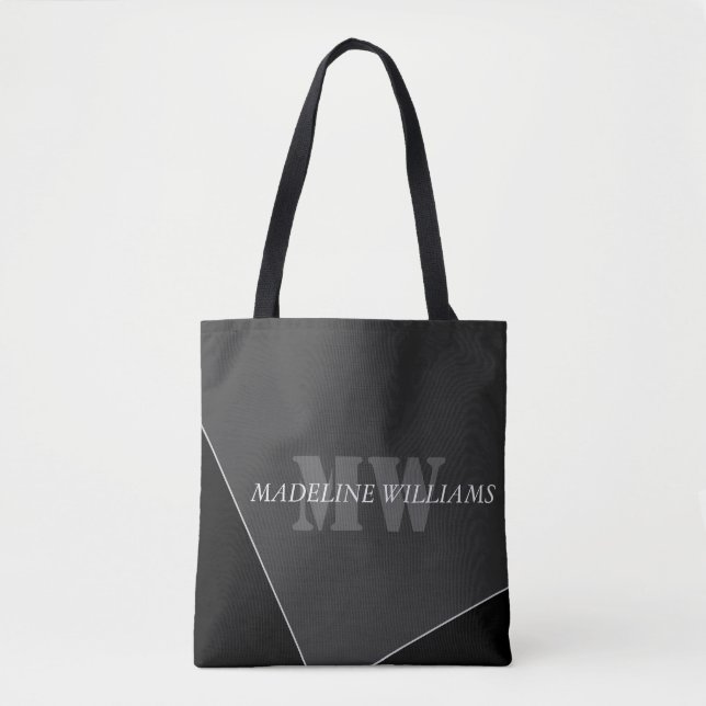 Tote Bag Monogramme noir gris artistique moderne (Devant)