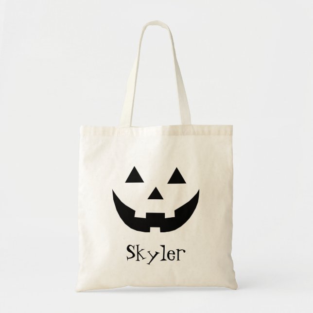 Tote Bag Monogramme noir Jack-o'-lantern mignon Halloween (Devant)