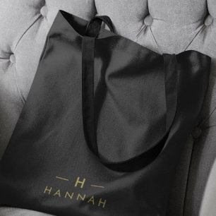 Tote Bag Monogramme Noir Or   Élégant Minimaliste Moderne