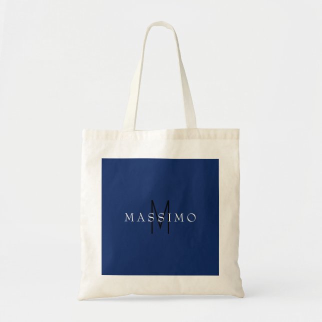 Tote Bag Monogramme Noir Professionnel Bleu Votre Nom (Devant)