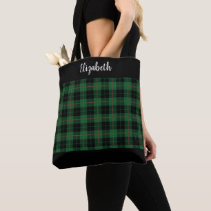 Tote Bag Monogramme Noir Vert Rouge Tartan Plaid Montre Pla