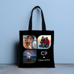 Tote Bag Monogramme Nom 3 Photo Moderne tendance Simple<br><div class="desc">Monogram Name 3 Photo Modern Trendy Simple Sacs fourre-tout dispose de trois de vos photos préférées avec votre nom personnalisé et monogramme en élégant script noir. Personnalisez en modifiant le texte dans les zones de texte fournies. Parfait pour l'anniversaire, Noël, Fête des Mères, baby showers, douches nuptiales, maman, soeur, cousins,...</div>