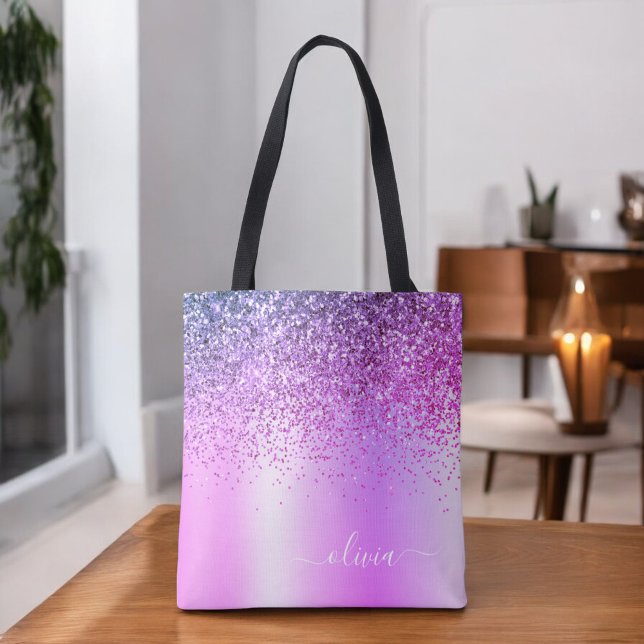 Tote Bag Monogramme Nom Luxe Pailleté Violet Féminin (Créateur téléchargé)