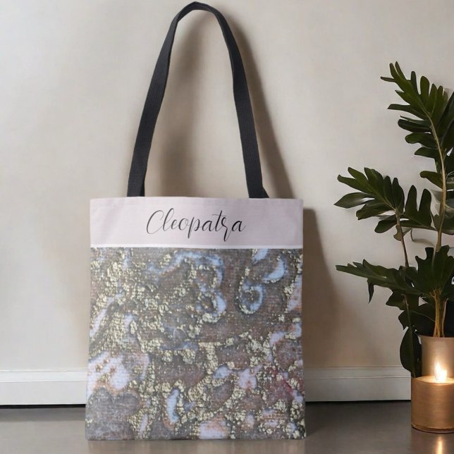 Tote Bag Monogramme nom or blush blanc floral calligraphie (Créateur téléchargé)