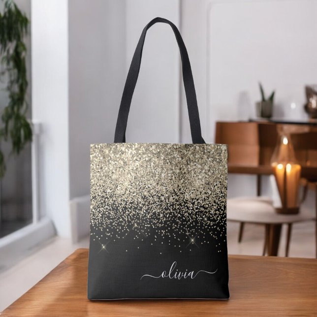 Tote Bag Monogramme Nom Paillettes Étincelles Fille Doré No (Créateur téléchargé)